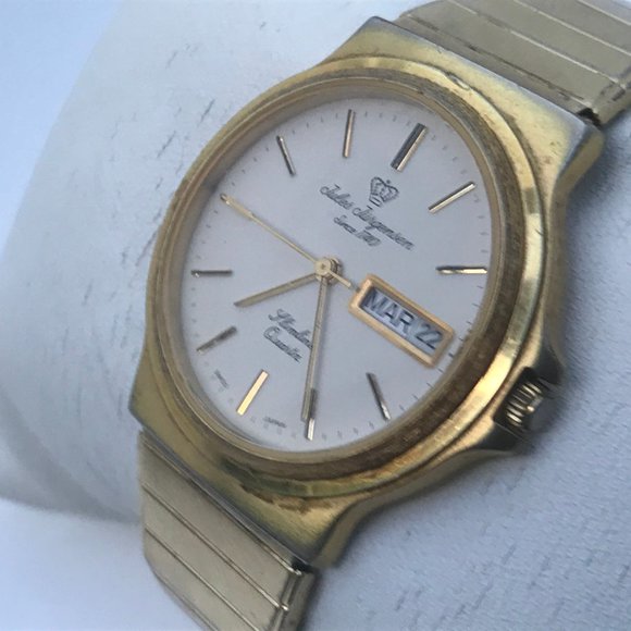 Jules Jurgensen Watch Slimline Quartz Gold Tone Vi - Picture 10 of 10